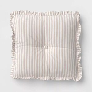 Oversized Square Stripe‎ Pillow with Ruffle Trim Khaki/White - Threshold Target